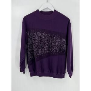 Blast Vintage Sweater Womens Medium Purple Pullover Studded Beaded Animal Print